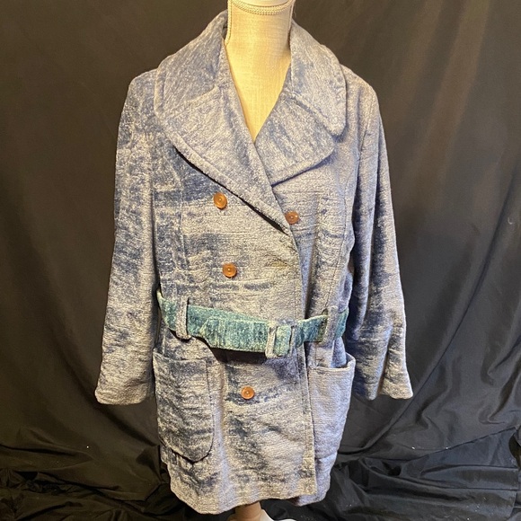 Jackets & Blazers - Textured Blue Belted Coat